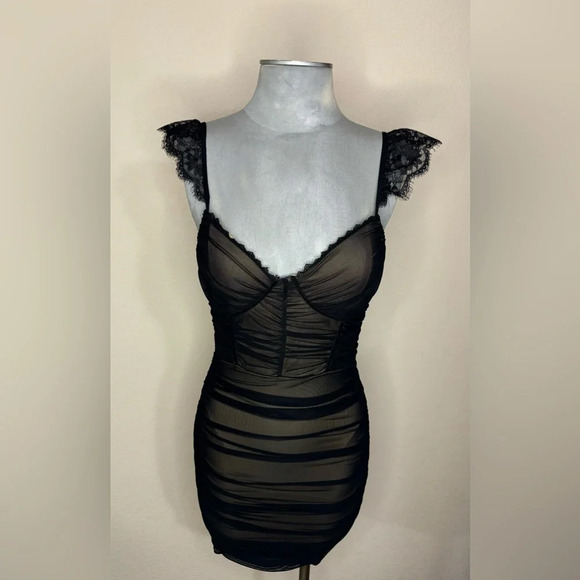 privy Dresses & Skirts - Privy Privately Privileged Mesh Overlay Bodycon Dress